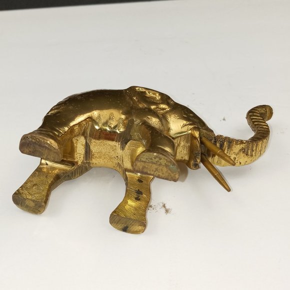 Vintage Brass Lucky Elephant Hearth Desktop Paperweight Trunk Raised Up 3" - Picture 3 of 6
